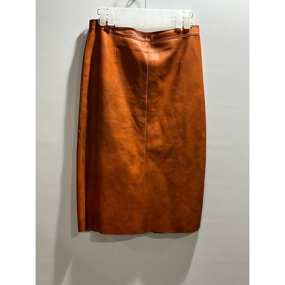 Moschino Cheap and Chic Vintage Knee-Length Orange Leather Pencil Skirt Sz 8 - Picture 4 of 16